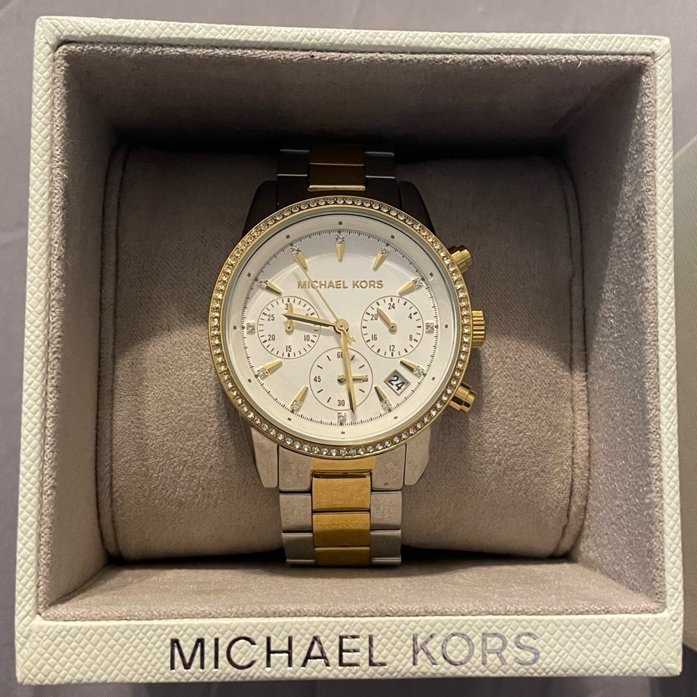Michael Kors Women's Chronograph Ritz Two-Tone Stainless Steel Bracelet Watch